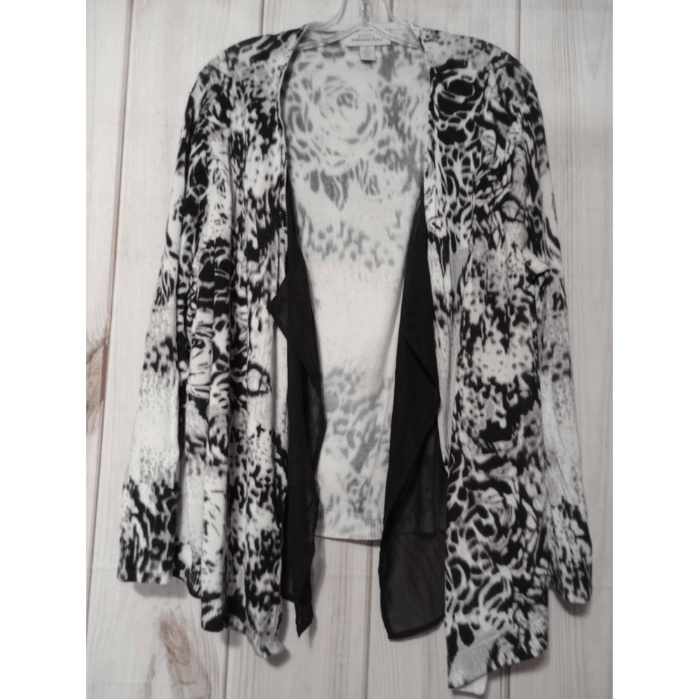 Hampshire Studio Sweater Ladies 2x Black White‎ Cardigan Kimono